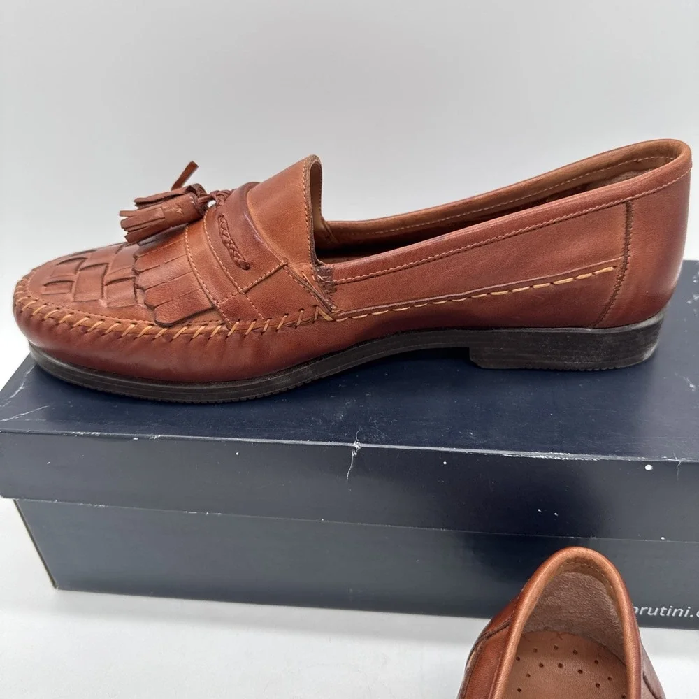 Giorgio Brutini Men's Woven Tassel Loafers Brown Leather Shoes 10M